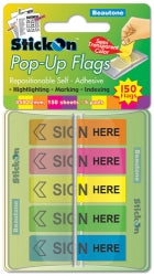 STICK ON FLAGS B/TONE POP-UP SIGN HERE 45X12 5 ASST PADS 150SHT