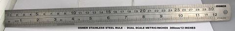 Ruler Stainless Steel 30cm/12inch Osmer 3012 Metric/Metric Front Metric/Imperial Back