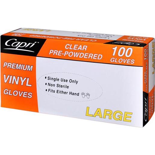 PREMIUM VINYL CLEAR LARGE GLOVES PRE-POWERED 100S