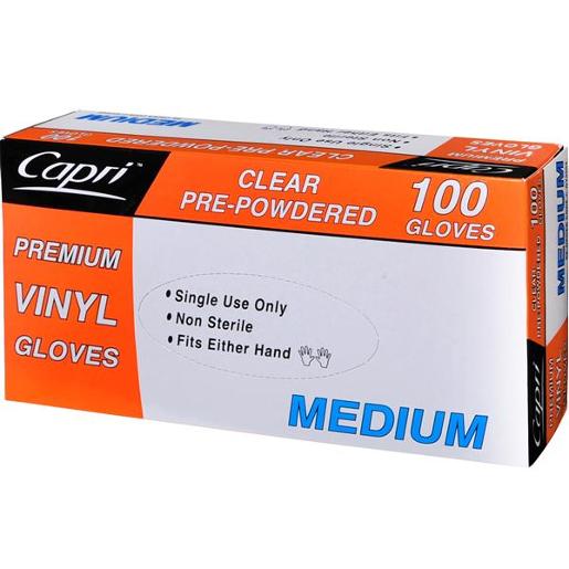 PREMIUM VINYL CLEAR MEDIUM GLOVES PRE-POWERED 100S