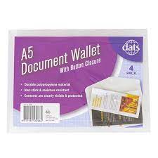 Dats A5 Clear Button Document Wallet pkt4