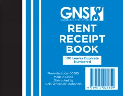 RENT RECEIPT BOOK GNS 585 5X4 DUPLICATE 100LF