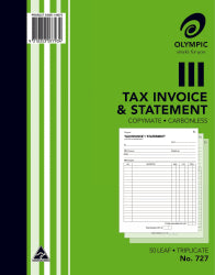 Inv/stat Book Olympic 727 Trip C/less 10x8 50lf (PK5)