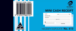 Cash Rec Book Olympic 613 Dup Midget 100lf (PK20)