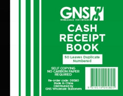 CASH RECEIPT BOOK GNS 9580 5X4 DUPLICATE CARBONLESS 50LF