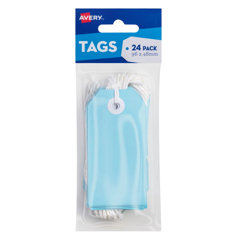 CRAFT TAG AVERY 96X48MM WITH STRING BLUE PK24