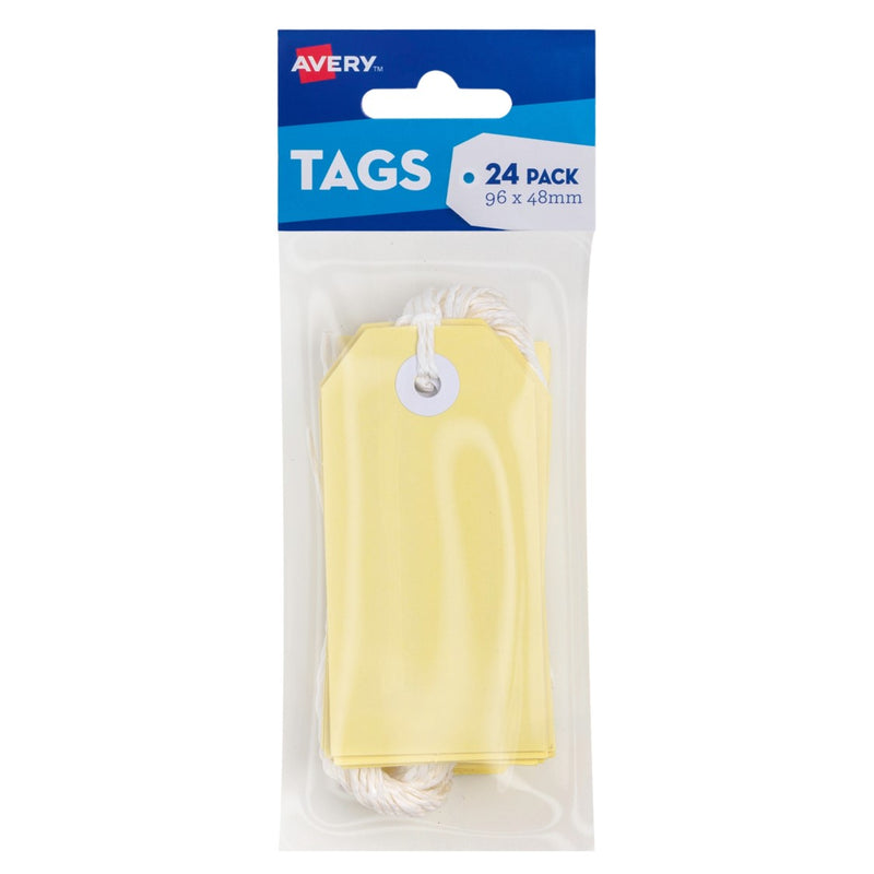 CRAFT TAG AVERY 96X48MM WITH STRING YELLOW PK24