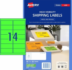 LABEL AVERY L7163FG SHIPPING HI VIS FLUORO GREEN 14UP 25 SHTS