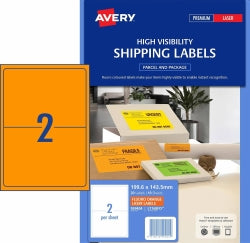 LABEL AVERY L7168FO SHIPPING HI VIS FLUORO ORANGE 2UP 10 SHTS