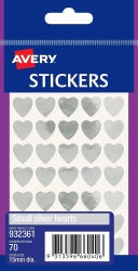 STICKERS HEARTS AVERY SMALL PERMANENT SILVER PK70 HS