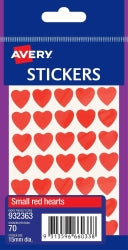 STICKERS HEARTS AVERY SMALL PERMANENT RED PK70 HS