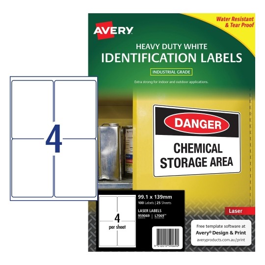 LABEL AVERY LASER L7069 PARCEL H/DUTY 99.1X139.0 4UP PK25