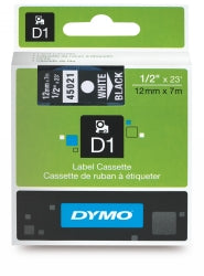 LABEL TAPE DYMO D1 12MMX7M WHITE ON BLACK