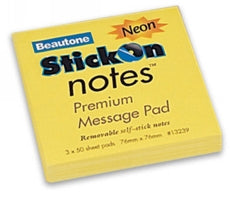 Stick On Notes Bantex 76x76 Neon Lemon (PK12)
