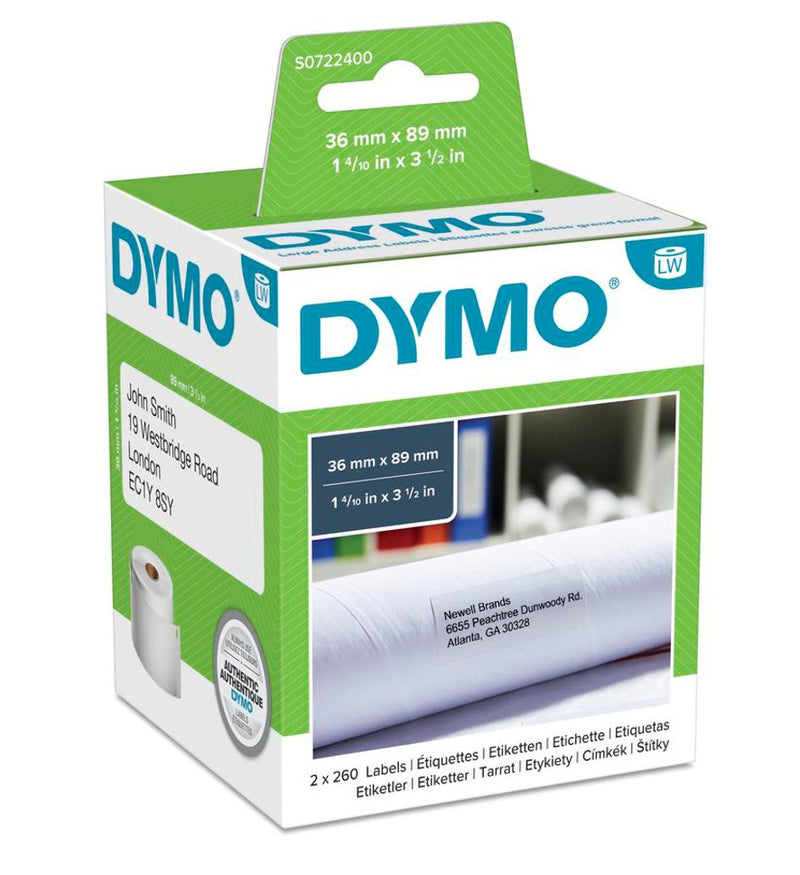 LABEL DYMO LABELWRITER 36X89 ADDRESS WHITE 520 LABELS/2ROLLS