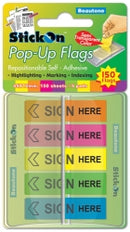 STICK ON FLAGS B/TONE POP-UP SIGN HERE 45X12 5 ASST PADS 150SHT