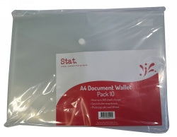 DOCUMENT WALLET STAT A4 PP W/BUTTON CLEAR PK10-EACH