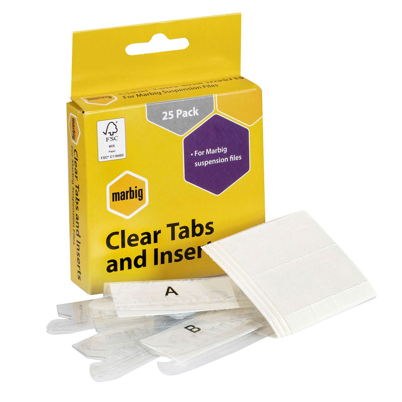 SUSPENSION FILE TABS & INSERTS MARBIG CLEAR BX25