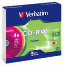 CD-RW VERBATIM 80MIN 4X SLIM CASE COL PK5
