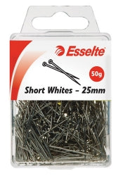 PINS SHORT WHITE ESSELTE 25MM 50GM