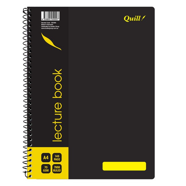 LECTURE BOOK QUILL A4 70GSM PP BLACK 140PG