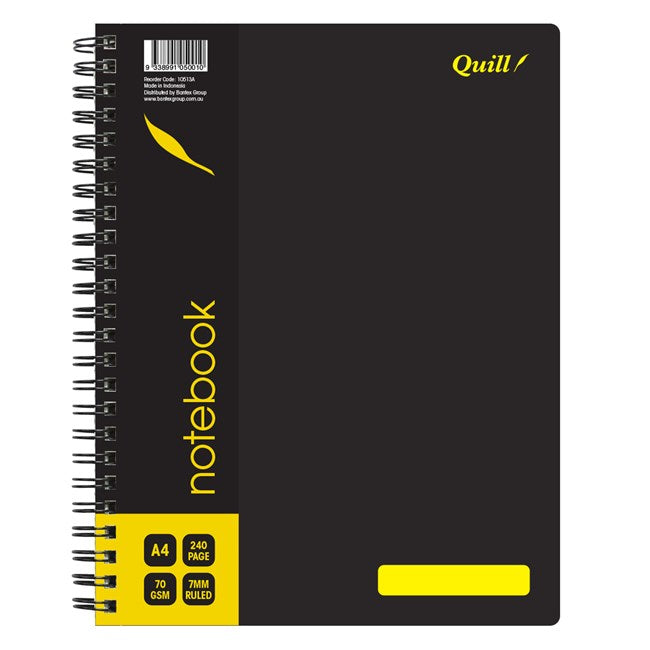 NOTEBOOK QUILL A4 70GSM PP BLACK 240PG