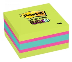 NOTES SUPER STICKY POST-IT 76X76MM CUBE 2027-SSGFA NEON GREEN MIX 360SHT