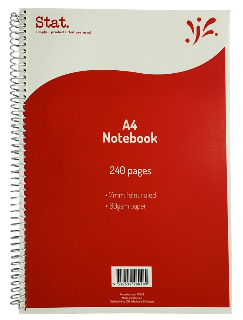 NOTEBOOK STAT A4 60GSM 7MM RULING BOARD COVER RED 240PG-PK5