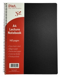 NOTEBOOK STAT A4 LECTURE 60GSM 7MM RULING PP COVER BLACK 140PG-PK10