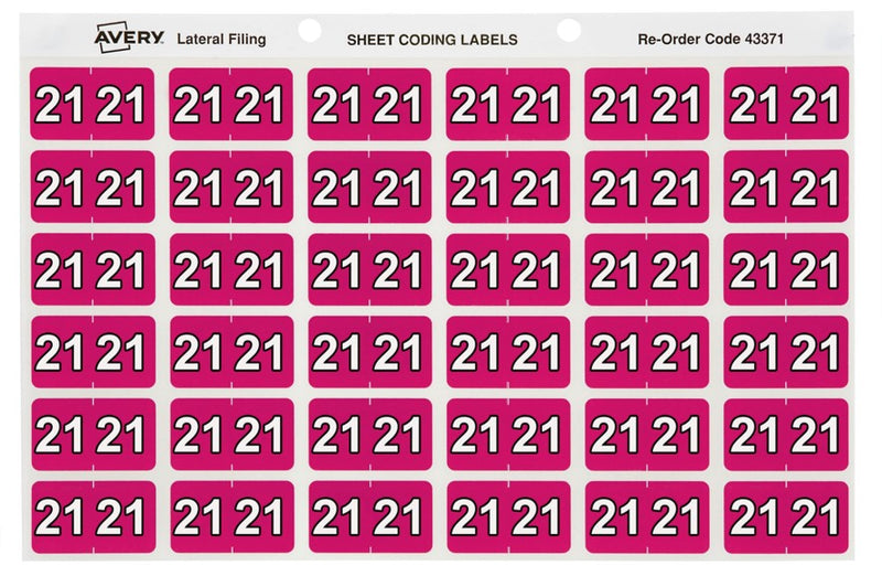 Labels Colour Coding Avery 25x38mm 21 Side Tab Magenta Pk180