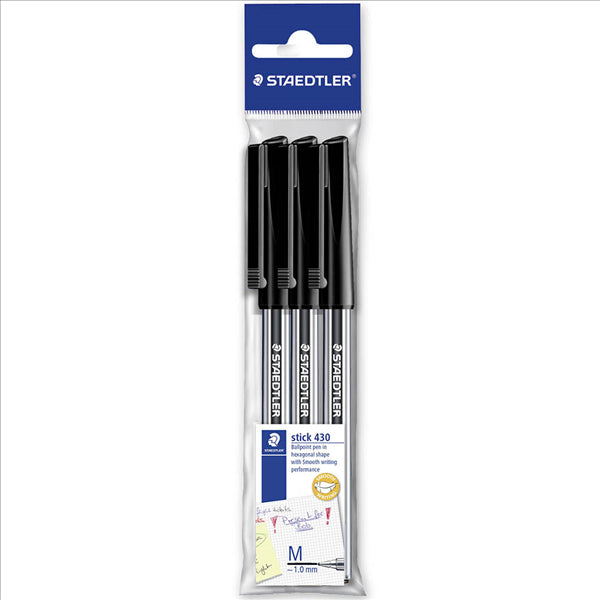 PEN STAEDTLER BP STICK 430 MED BLACK PK3