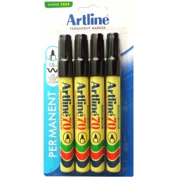 Marker Artline 70 1.5mm Permanent Bullet Nib Black Pk4