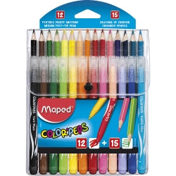 COMBO PACK MAPED FELT TIP MARKERS X12 & COLOURED PENCILS X 15 ASST PK27