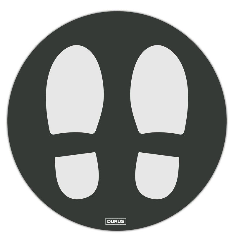 ADHESIVE DURUS 250MM DIAMETER FLOOR SHOE PRINTS CHARCOAL AND WHITE