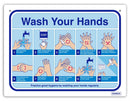 SIGN DURUS 300MMX225MM WALL HOW TO WASH HANDS BLUE & WHITE