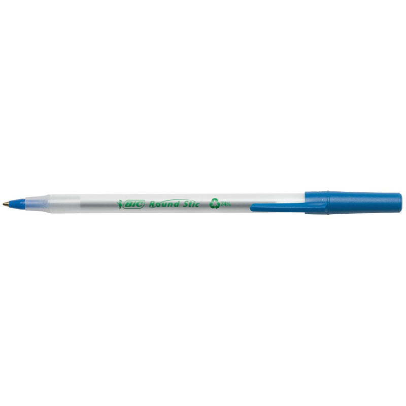 BALL PEN BIC ECOLUTIONS ROUND STIC 1.0MM MEDIUM POINT BLUE PG BX50