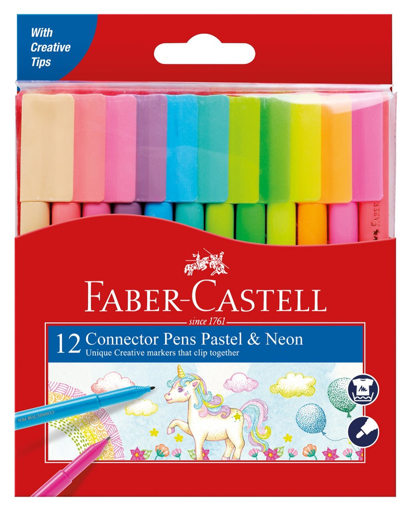 MARKER FABER-CASTELL CONNECTOR PEN PASTEL & NEON ASSTD PK12