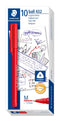 PEN STAEDTLER MEDIUM STICK 432 TRIANGULAR BALLPOINT RED BX10