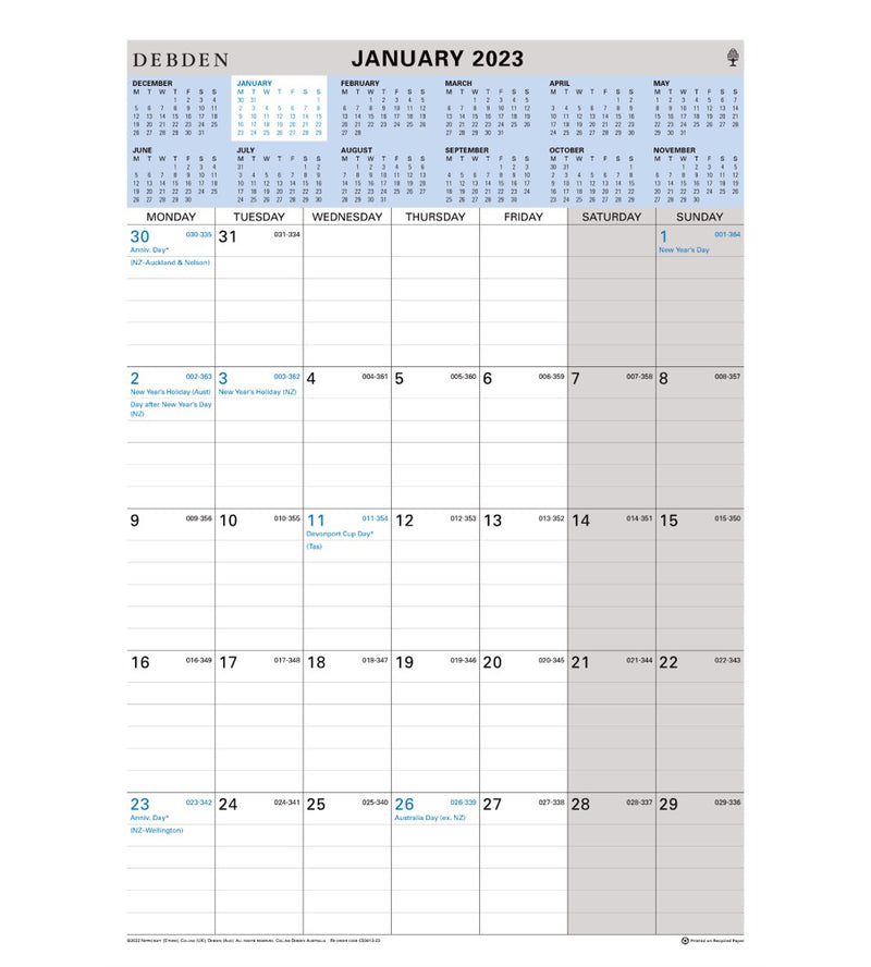 CALENDAR 2023 COLLINS CE0013 432X305MM WIRO MTV