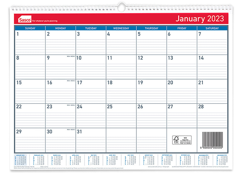 CALENDAR 2023 SASCO 530X395MM MTV